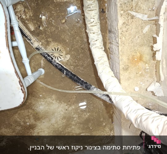 צינורות וניקוז על רצפה רטובה